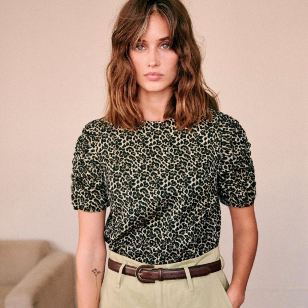 Sézane Kate Blouse (Jacquard Leopard)